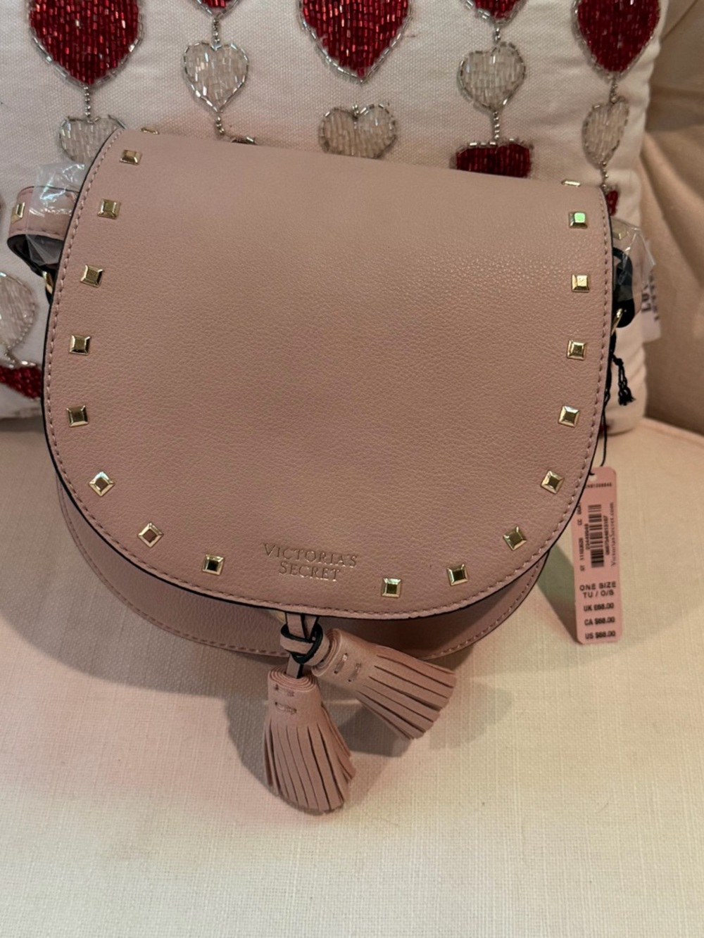 NWT Victoria’s Secret Crossbody Saddle Bag with Studs and Tassel